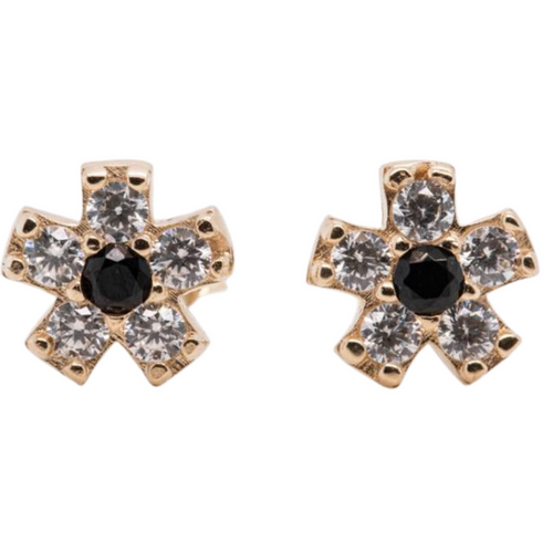 Fourteen Karat yellow gold cubic zirconium black colored earrings with pushback 