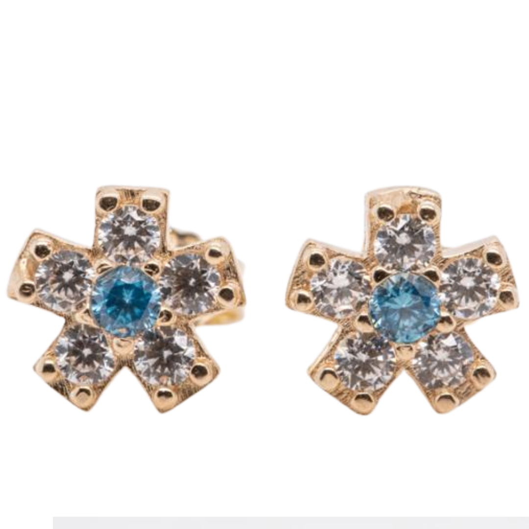 Light Blue 14 Kt Yellow Gold CZ Earring