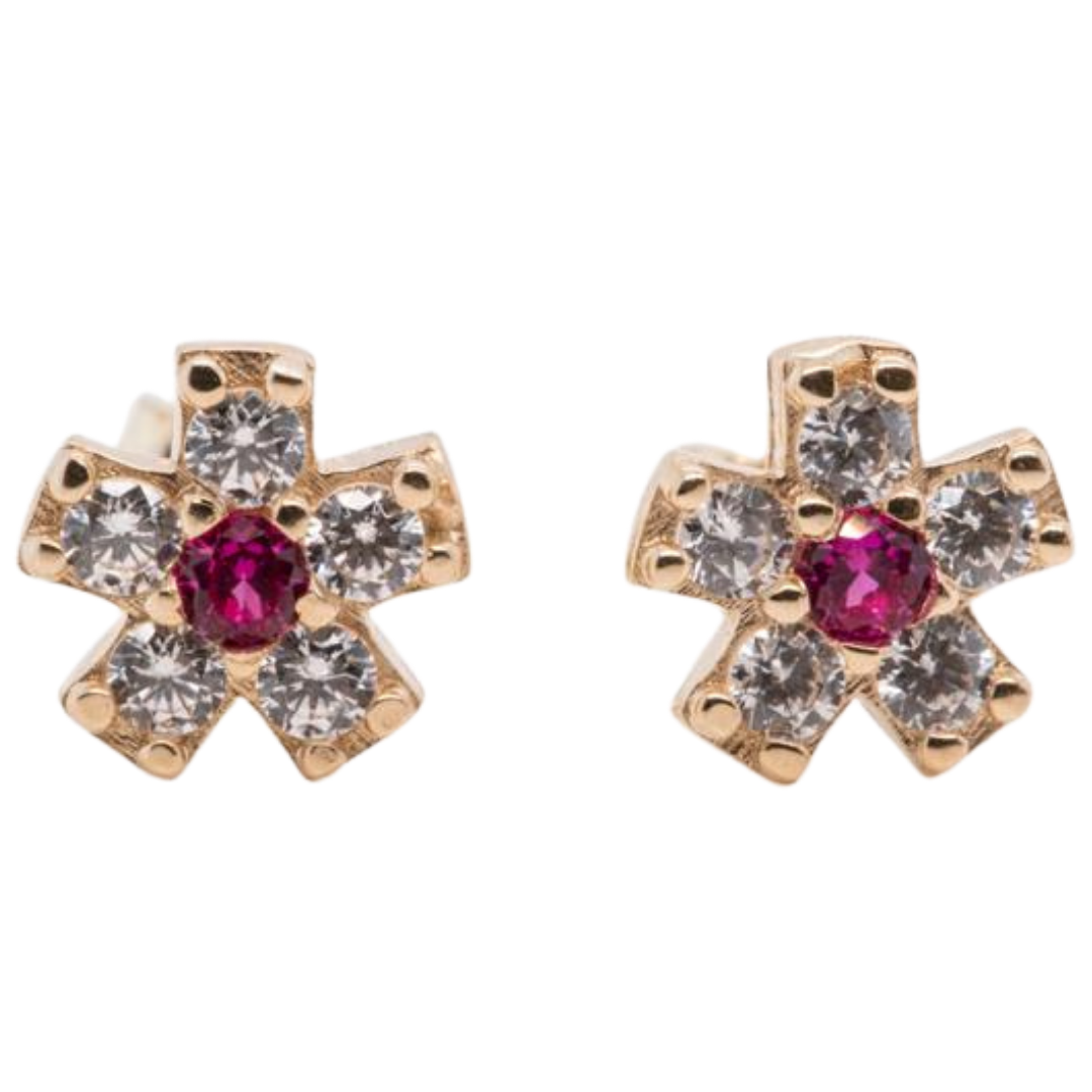 Ruby Colored CZ 14KT gold pushback earrings