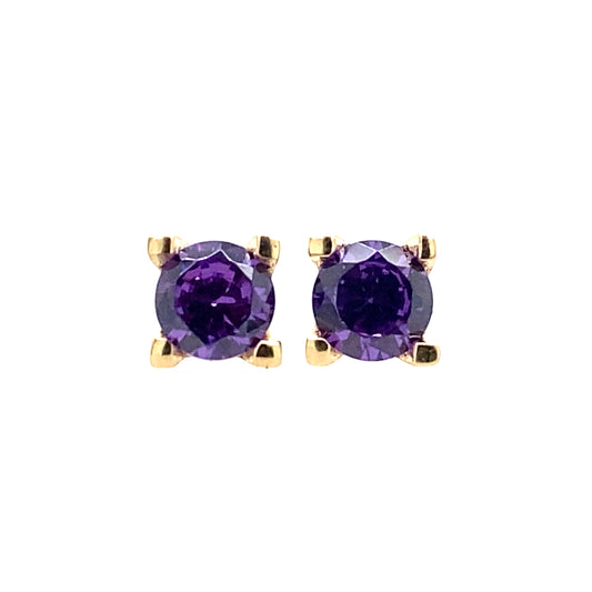 Violet CZ 14 K gold Push back earring