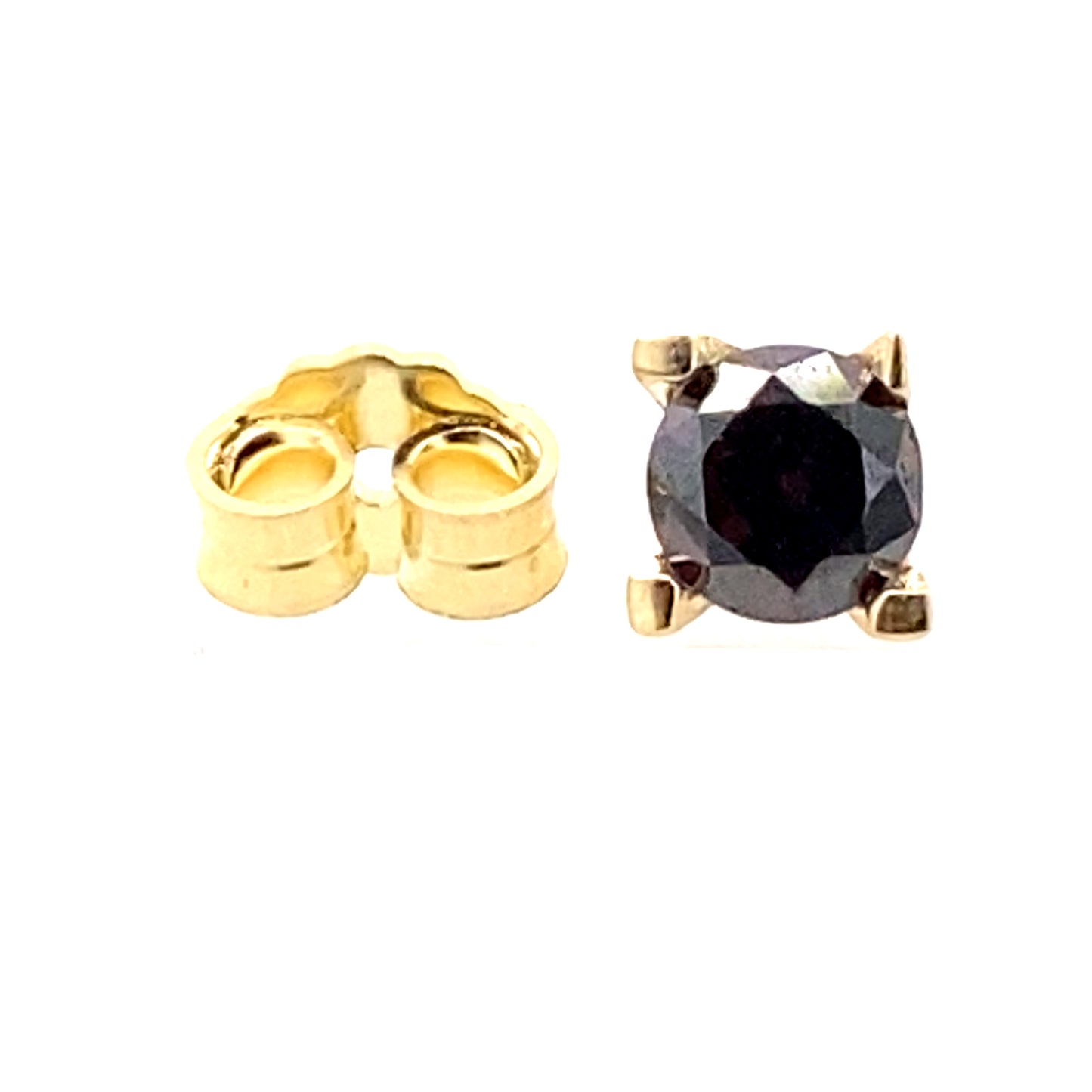 Ruby colored 14Kt yellow gold Cubic Zirconia earrings view of the back and front