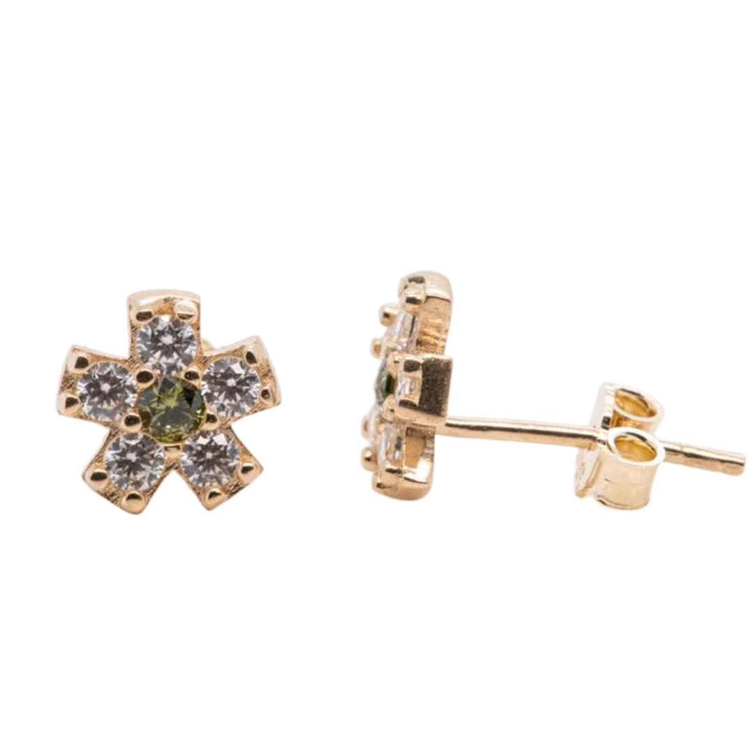 Yellow CZ 14KT gold pushback earrings