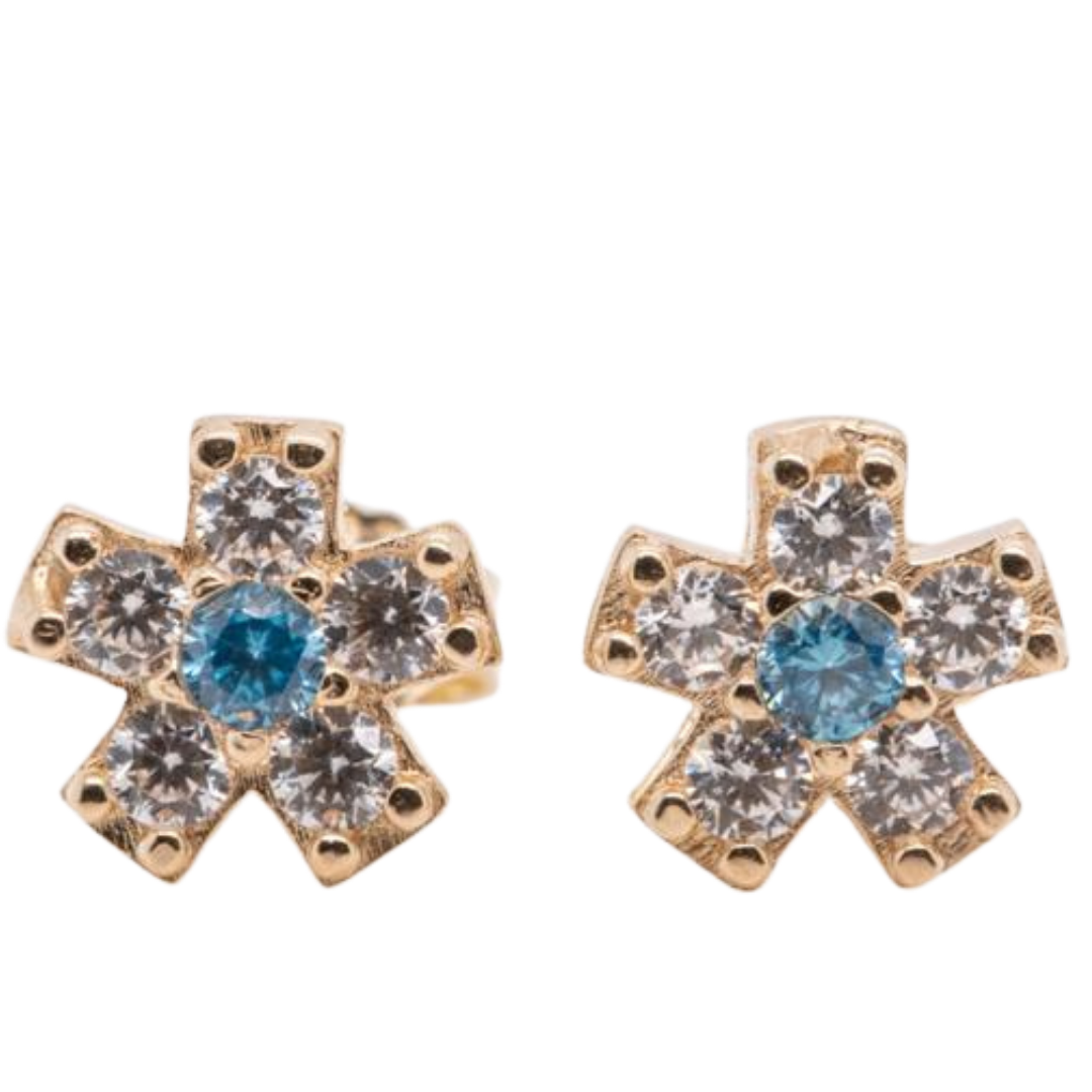 Light Blue 14 Kt Yellow Gold CZ Earring