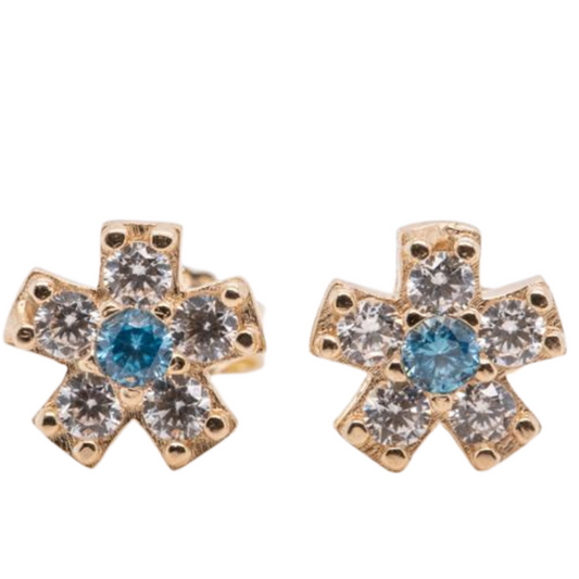 Light Blue 14 Kt Yellow Gold CZ Earring