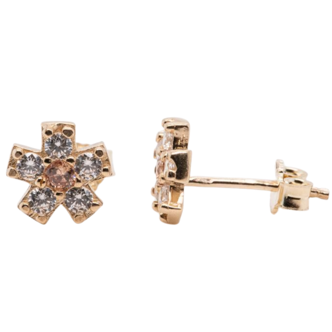 Orange CZ 14KT gold pushback earrings