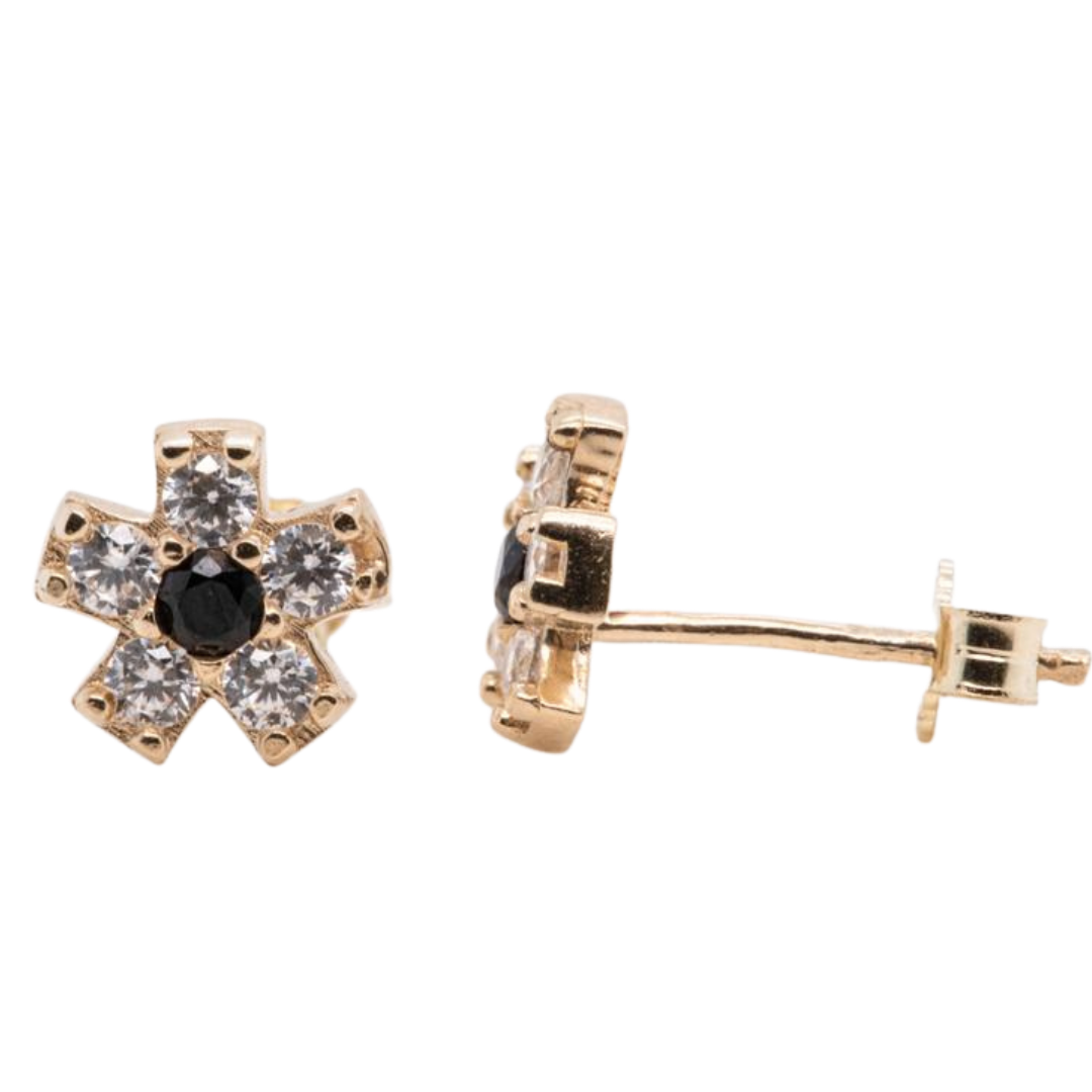 Fourteen Karat yellow gold cubic zirconium black colored earrings with pushback