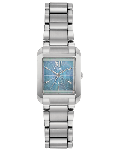Citizen watch model EW5551-56N ladies model has a blue pearl dial in stainless steel