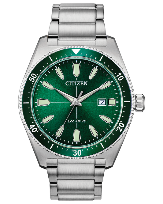 Citizen watch AW1598-70X stainless steel green dial and bezel case and strap