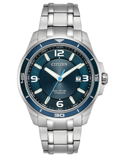 Citizen watch BM6929-56L super titanium 40% lighter blue dial and date powered by light 