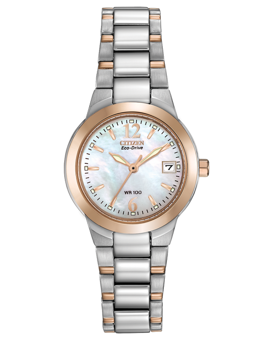 Citizen EW1676-52D ladies watch mother  of pearl dial  and stainless steel rose two tone powered by light