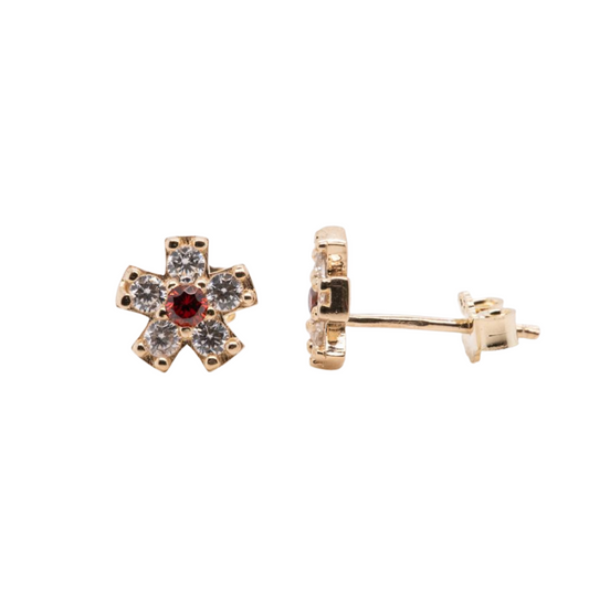 Red CZ 14KT gold pushback earrings