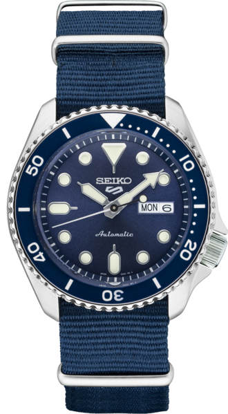 Seiko SRPD87 5 Sports 24 Jewel Automatic Watch Blue Stainless Nylon