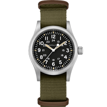 Load image into Gallery viewer, Hamilton Khaki Field Mechanical watch 38mm stainless steel case with green strap. Model H69439931
