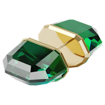 Lucent stud earring, Single, Green, Gold-tone plated