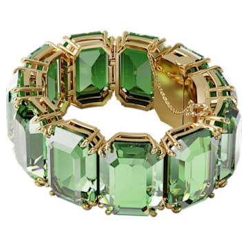 Millenia bracelet, Octagon cut crystals, Green, Gold-tone plated