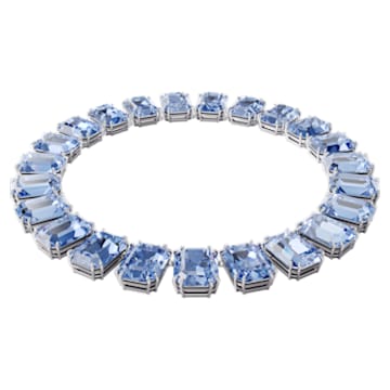 Millenia necklace, Octagon cut crystals, Blue, Rhodium plated