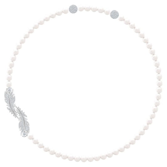 Swarovski Crystal Authentic Nice All-Around Necklace, Pearl White, Rhodium Plated - Hypoallergenic Silver Toned Fashion Jewelry - Elegant Nickel Free Stone Studded Fancy Accessory Collection for Women 5493403