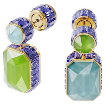 Orbita earrings, Asymmetrical, Octagon cut crystal, Multicolored, Gold-tone plated