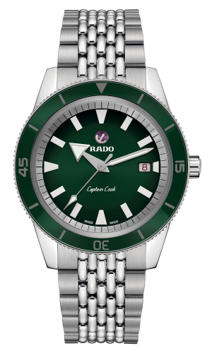 Rado watch R32505313 has a green dial and the rado easyclip system allowing change to the strap or bracelet with no tool 