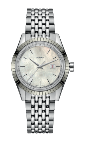 Rado Watch stainless steel strap with mother of pearl dial color, date tracker. Model R33104918