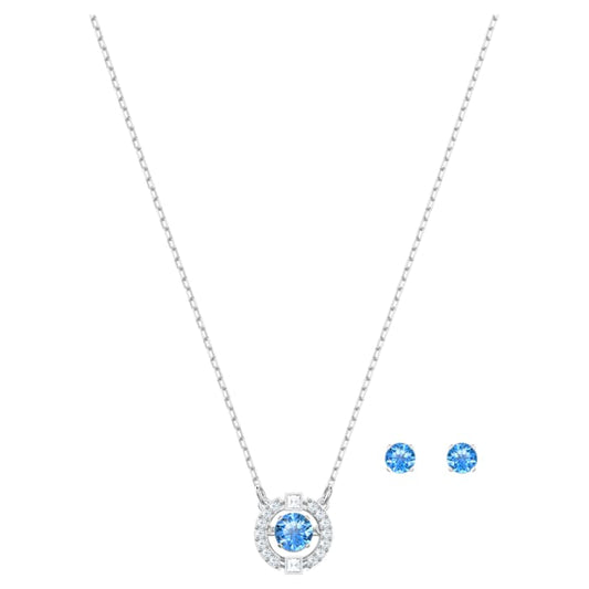 Swarovski Sparkling Dance Round Pendant Necklace and Stud Pierced Earrings Set with Blue Crystals on a Rhodium Plated Setting 5480485